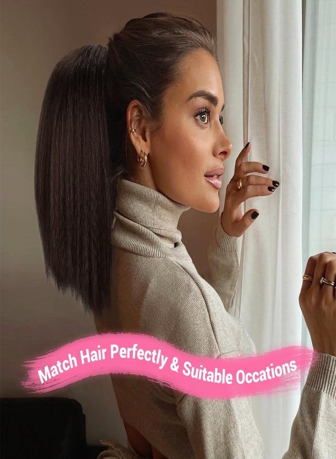 MODSIGHT Yaki Straight Ponytail Extension for Black Women, 14 Inch Medium Brown Fluffy Thick Synthetic Yaki Ponytails, Drawstring Yaki Ponytail for Black Women Girls (Medium Brown 4) - Image 3